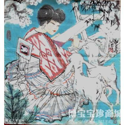 《织女图》_何伊华作品_写意人物画_当代水墨画_国画作品 类别: 写意人物画